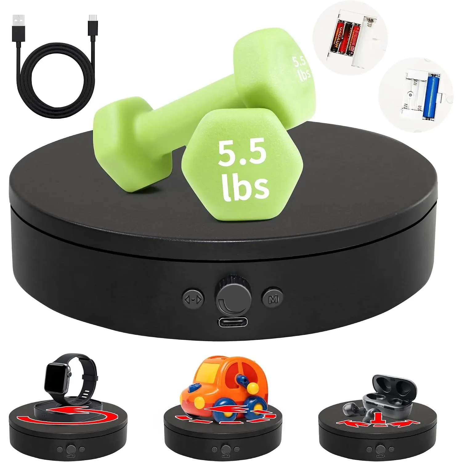 Rotating Display Stand,360° Silent Spinning Display Stand,Speed-adjustable Rotating Platform,Multi-mode Rotating Display Base,Multi-power Motorized Turntable For (4.53inch/Black)
