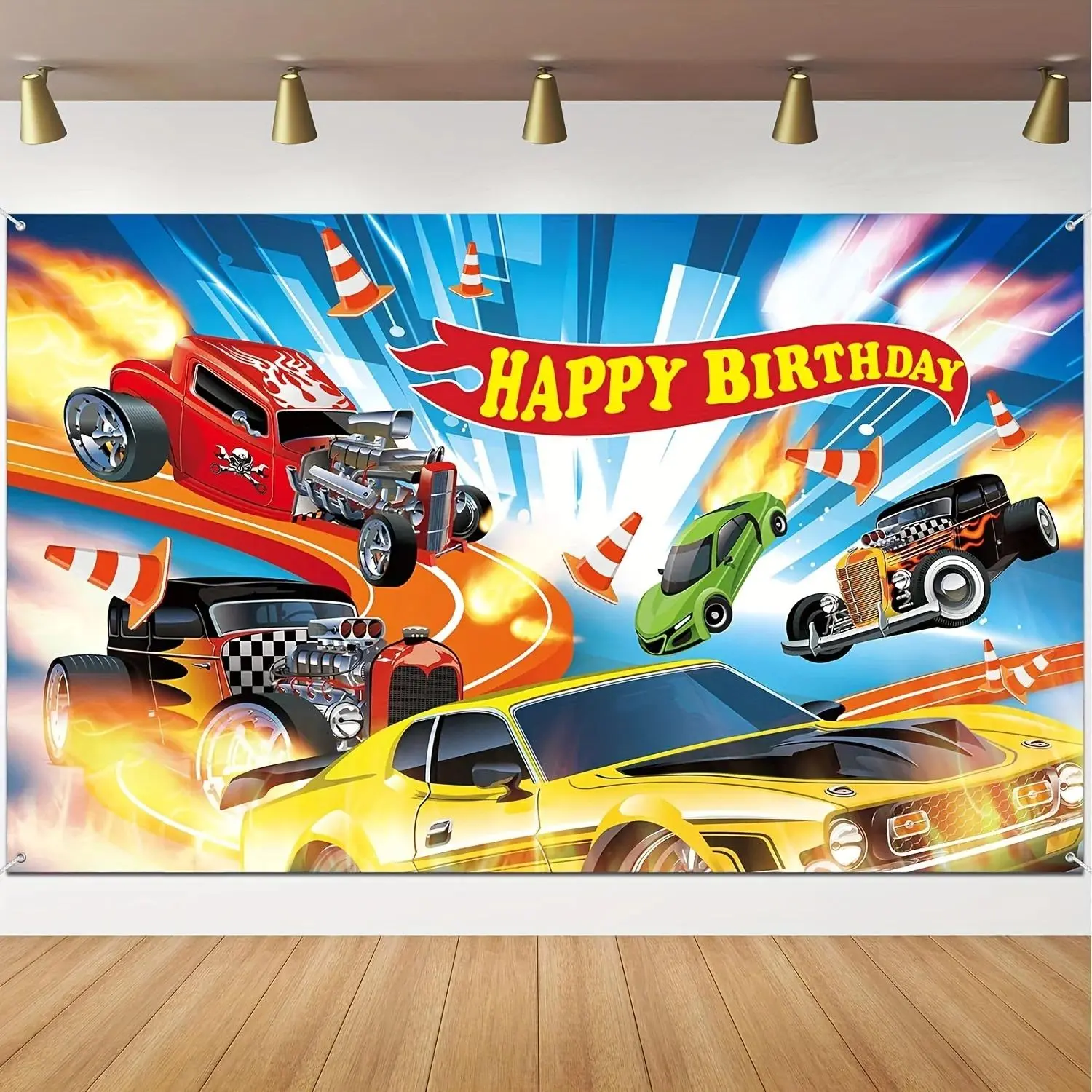 1 popular car birthday party decoration, popular racing banner background Suitable for indoor and outdoor decoration