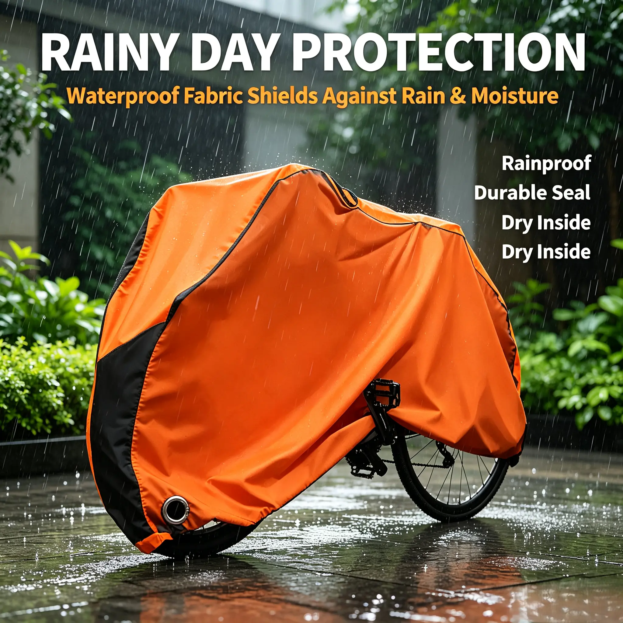 Waterproof 210D Oxford Bike Cover, Outdoor All Weather Bicycle Protector with Anti-Theft Lock Hole for Mountain Road Bikes Elastic Dust