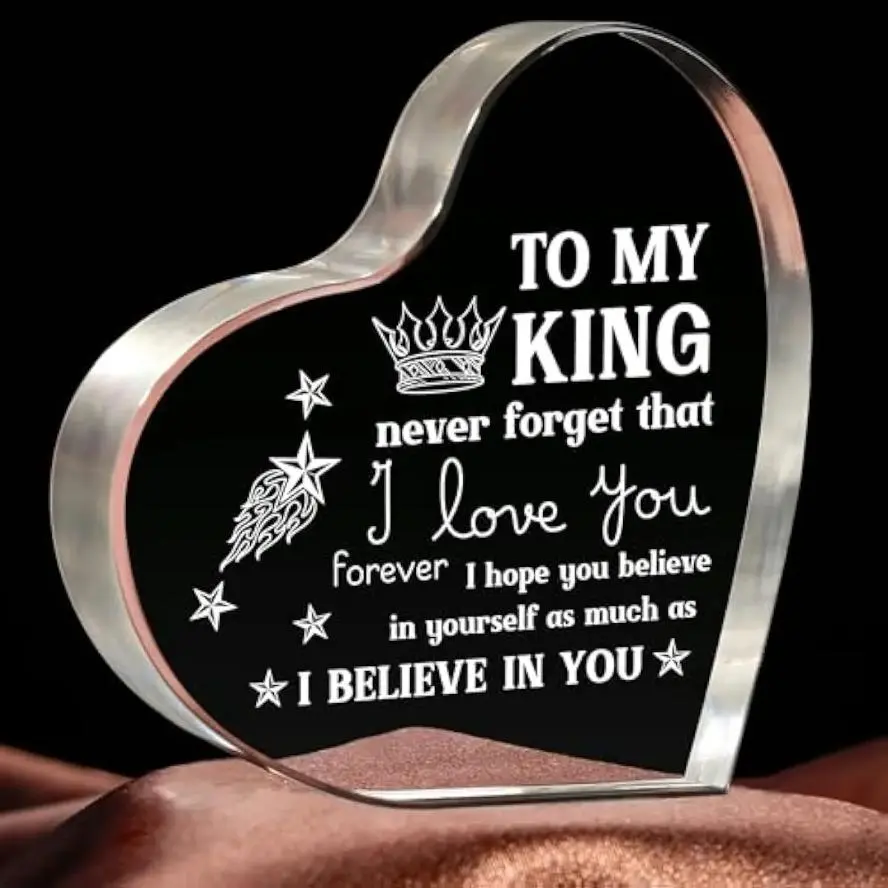 Heart Plaque Acrylic Desktop Decoration - I Love You Acrylic Block, Room Decor Gift for Boyfriend, Ideal for Anniversary Birthday (Sports & Outdoor Leisure Indoor Recreation Accent)