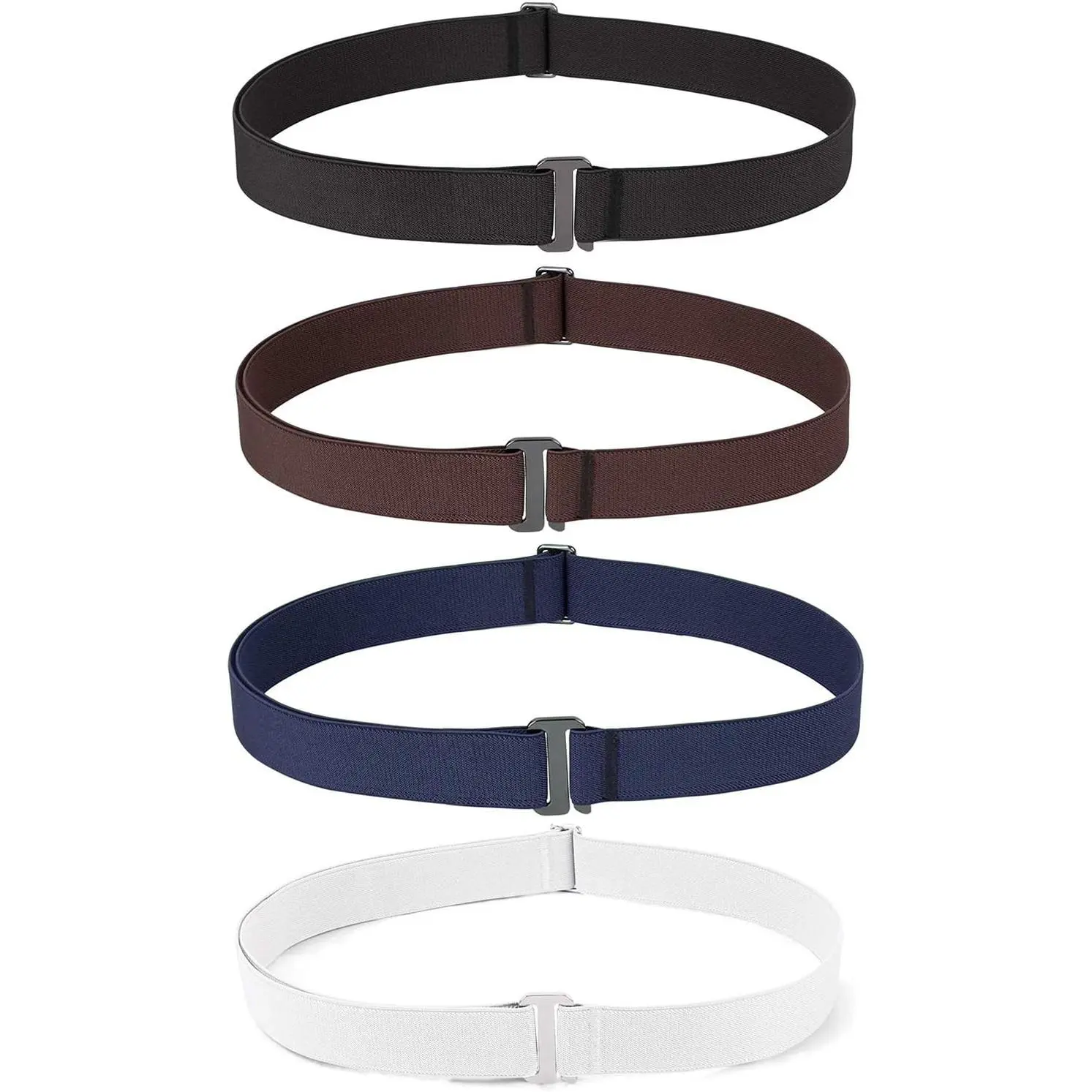 Women's Minimalist Invisible Belt - Women's Fashion Casual Female Accessory, 110cm Adjustable Stretch Elastic Band, Flat Buckle, Heat Sealed Ends for Jeans, Selfie Outfit Phone Accessory (M-Black+Brown+Grey+White), Waist Belt