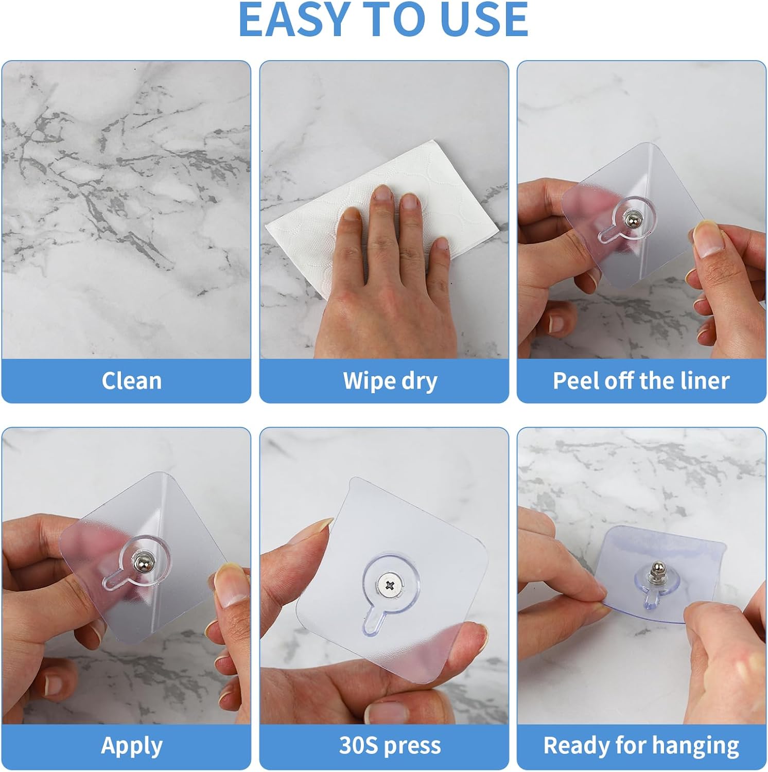 30-Piece No-Drill Screw Stickers, Strong Adhesive No-Nail Hooks, No Drilling Required Adhesive Wall Mount Screw Hooks, Picture Hangers – Only for Smooth Surfaces (Not for Wallpaper / Textured Walls)