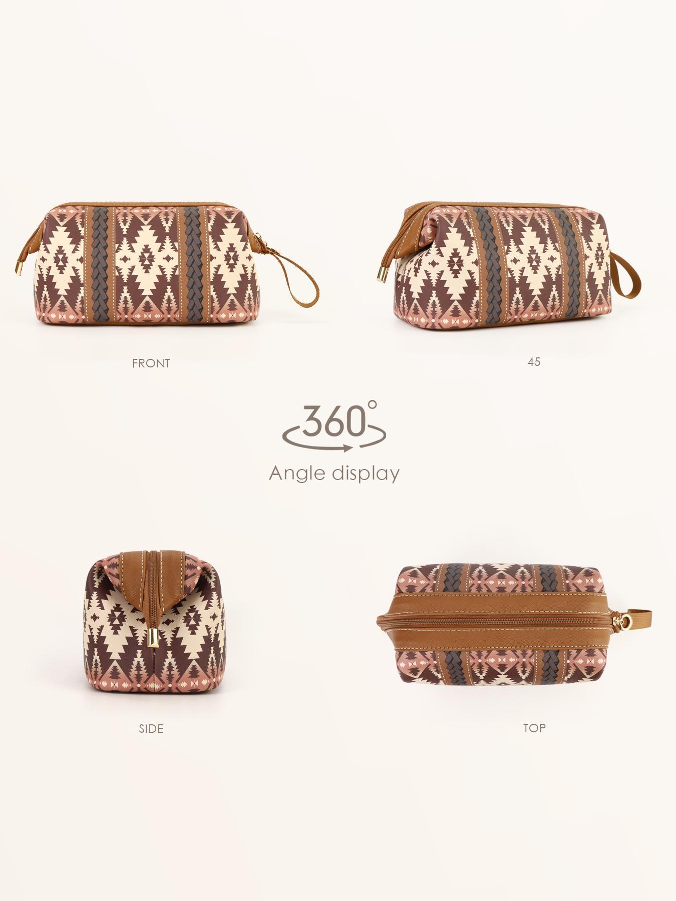 Boho Style Colorblock Ethnic Pattern Makeup Bags, Casual Trendy Waterproof Cosmetic Storage Bag, Versatile Zipper Makeup Bag for Women & Girls, Designer Wash Bag, Cosmetic Pouch for Travel Use,