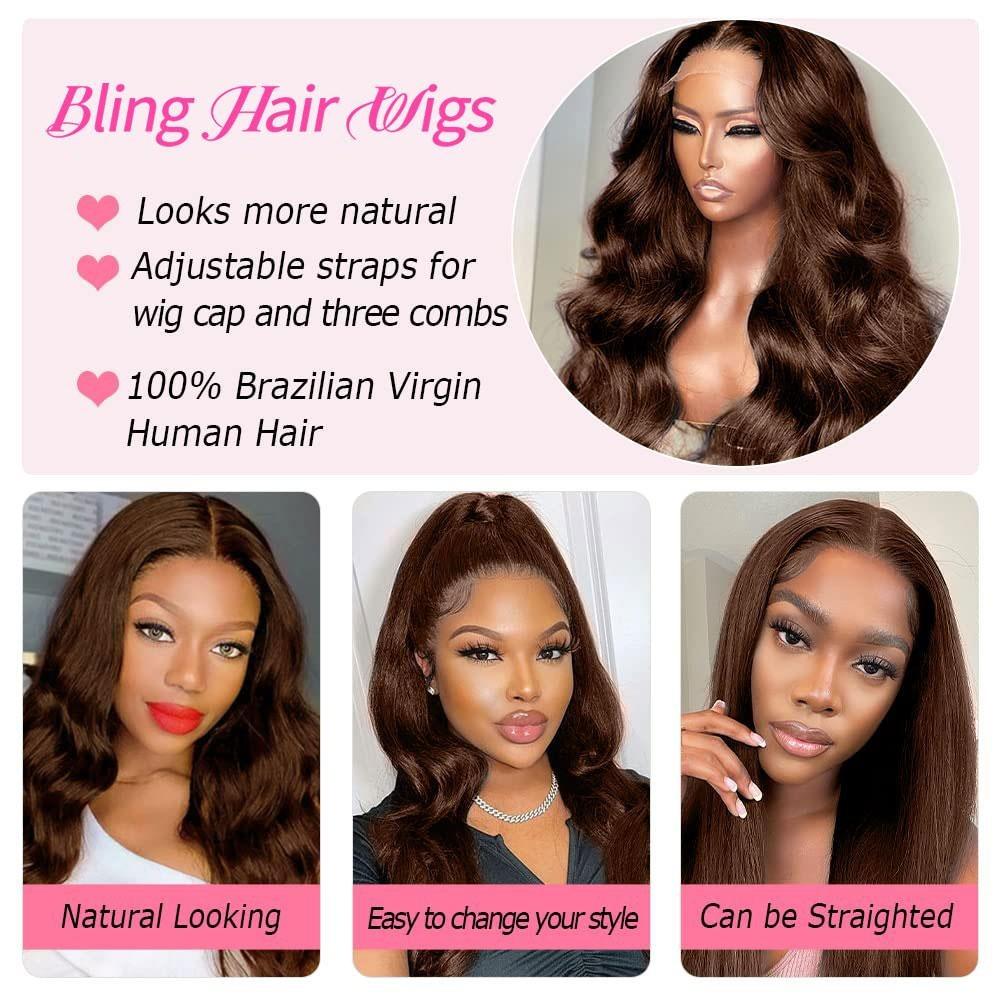 Bling Hair 13x6 13x4 Hd Pre Plucked Lace Chocolate Brown Color Wig Human Hair 34 Inch Lace Front Wigs Human Hair Pre Plucked With Baby hair Colored Hd Lace Frontal Wigs For Black Women TikTokShopHolidayHaul