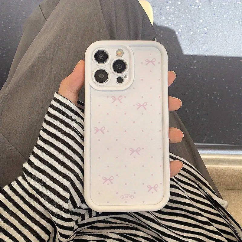 Phone Case: Gao Zhu Pure White Pink Bow and Polka Dot TPU Drop-Proof Protective Case for Apple iPhone, Suitable for iPhone 6/7/8/X/Xs/XR/XS Max/11/12/13/14/15/16 Pro Max