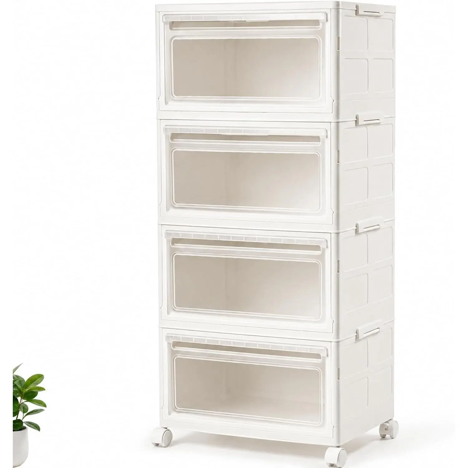 4 Tier Stackable Plastic Storage Bins with Lid and Wheels, 32QT Closet Organizersan and Storage Containers, Collapsible Plastic Organizer Box for Bedroom Dorm Office Garage