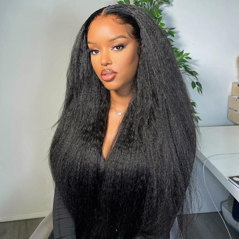 【NEW IN] Bling Hair Kinky Straight 13x6 Hd Lace Front Human Hair Wigs Pre Plucked For Women Brazilian Yaki Straight Transparent Lace Frontal Curly Wig Natural Hairline TikTokShopBlackFriday