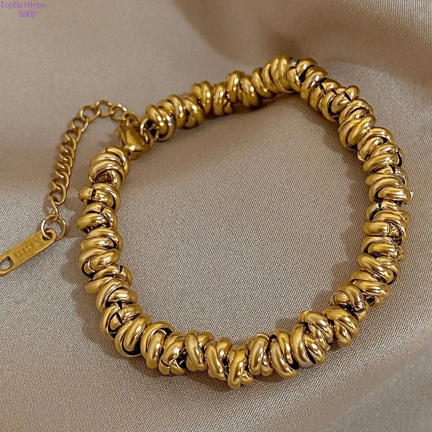 Women's Vintage Twist Chain Alloy Bracelet - Adjustable Length, Durable Material, Gold Color Finish, Stackable Option, Gold-Plated Stainless Steel Bangle for Chic Daily Wear, Jewelry For Women, Bracelets, Adjustable Cuffs, Elegant Bangle, Jewelry Stack, G