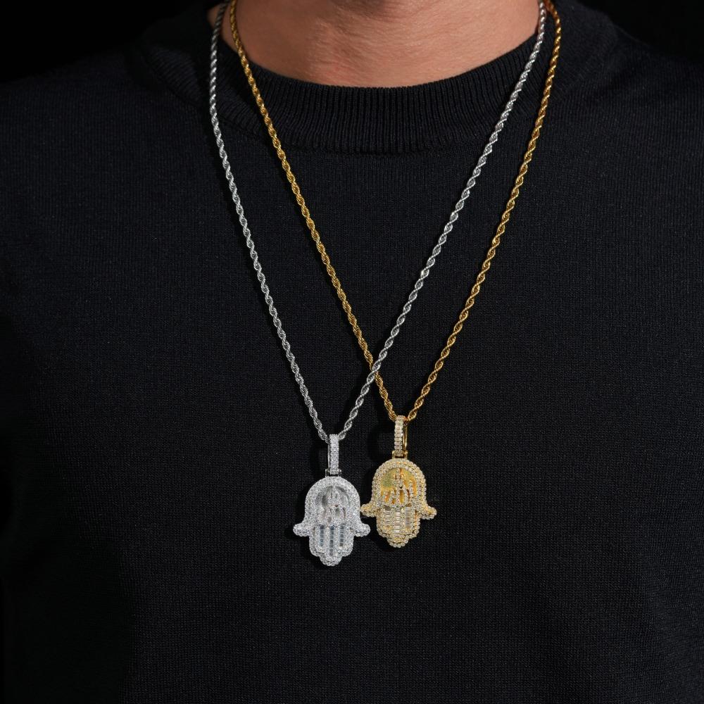 [ICE HUE]18K Gold Vacuum Plated S925 with 5A+ Sri Lanka Moissanite Pendant Design: Fire Character Palm Style with Free Copper Necklace | Hip Hop Luxury Jewelry | Daily Wear Gift Idea