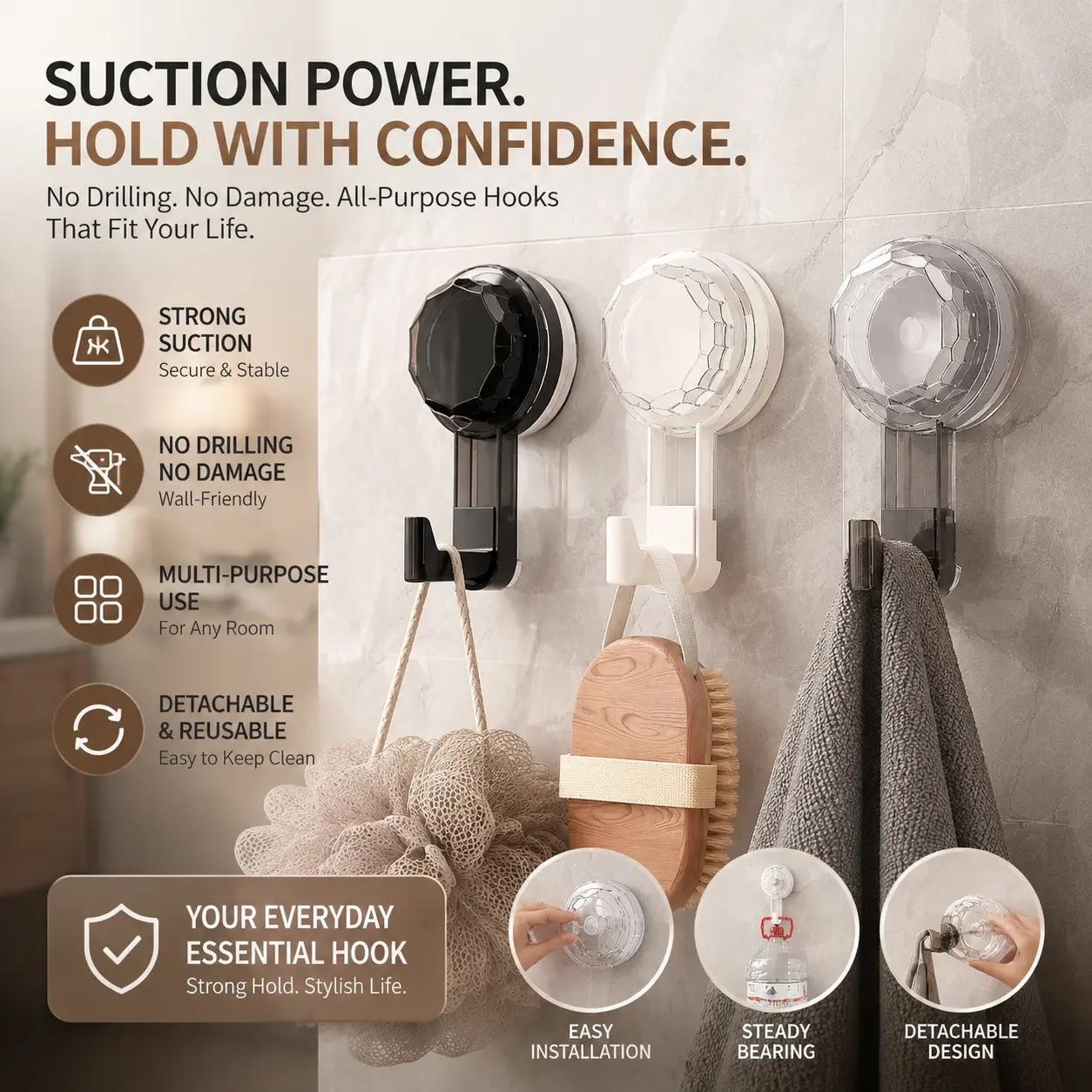 Suction Cup Hooks for Shower,Removable Shower Towel Hooks Suction Hooks No Drill Hook for Glass Door for Halloween Christmas Decoration Mirror, Windows, Tile, Robe, Bathroom Suction Hook hooks  that  stick Organiser Hanger-YY2