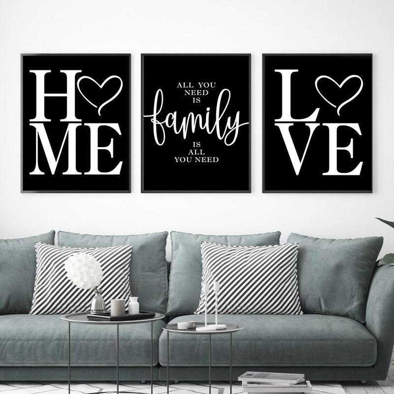 Heart & Letter Pattern Unframed Painting, 3 Counts/set Modern Canvas Wall Art, Interior Wall Decor for Home Living Room Bedroom Study Room,  Home Essentials Ornaments