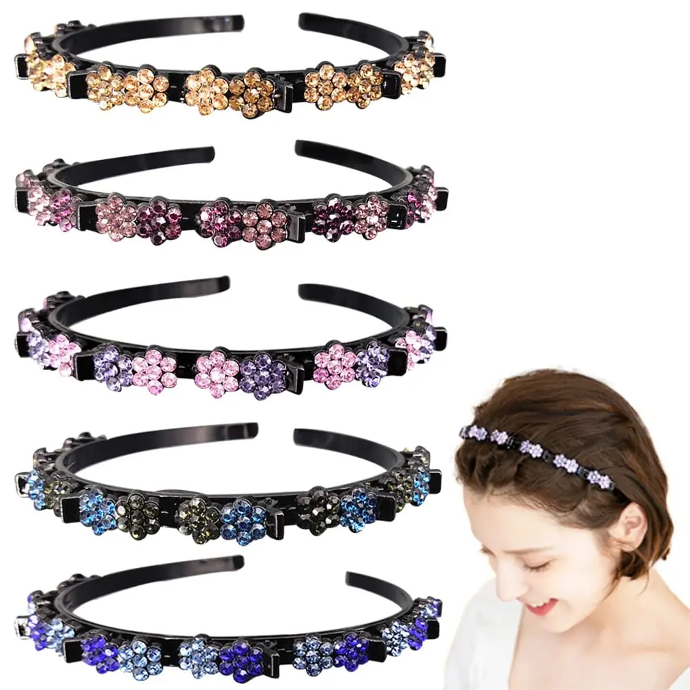 5 count Flower  Hair Band for Women Hairpin Headbands Double Layer Twist Plait Headband with Clips Hollow Woven Headband Hair Accessories for Women Girls
