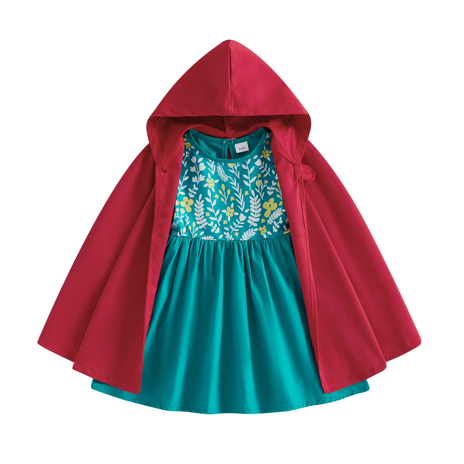Toddler Baby Little Girl Halloween Renaissance Costume Floral Medieval Dress and Hooded Cloak Set Cosplay Outfit 6M-4T