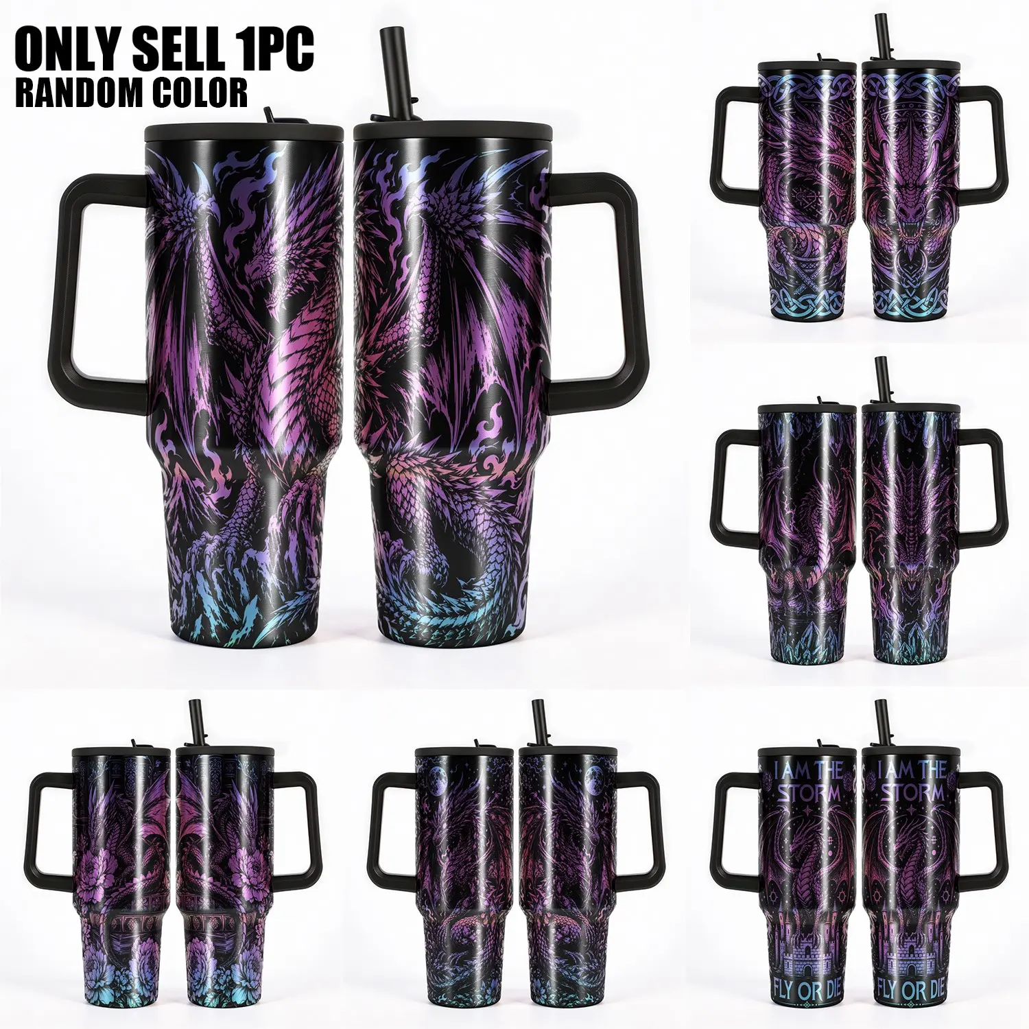 1PC Dragon 40oz Leakproof Tumbler Iridescent Dragon Travel Mug. BPA-Free 304 Stainless Steel Dragon Tumbler; 20H Cold/8H Hot Insulation, Leakproof Travel Cup with Silicone Non-Slip Base, Insulated Vacuum Drinkware Travel Mugs Insulated For Hot And Cold