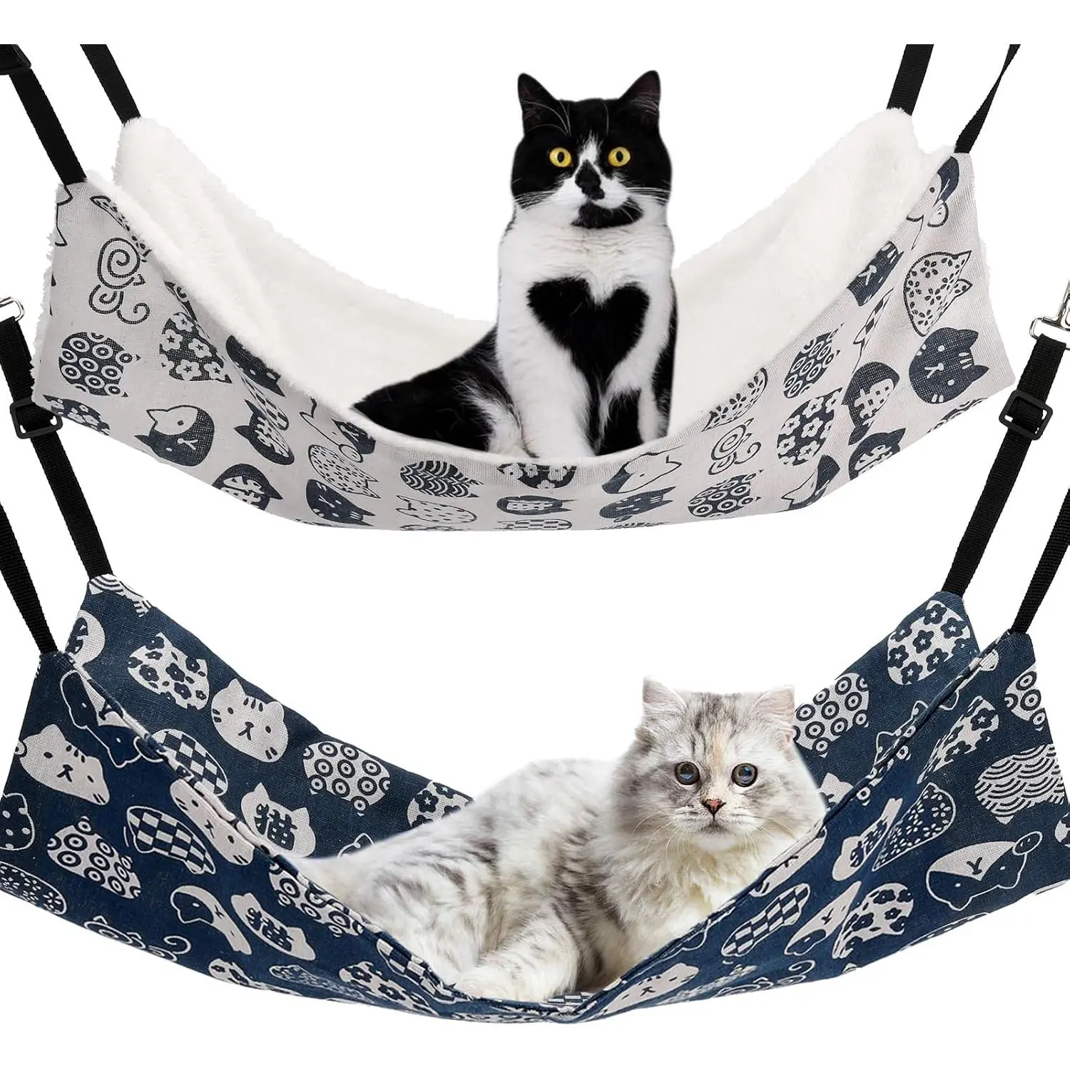 Hammock for Cage  Reversible 2Pack, Hammock Bed Adjustable,Soft Sleeping Hammock for Cats,Ferret,Puppy,Rabbits,Small  (M, )