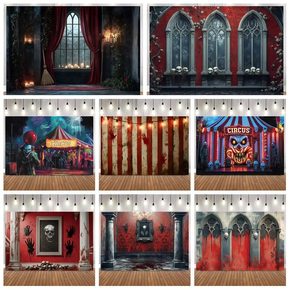 Halloween Horror Circus Carnival Photo Background Cloth Joker Trick or Treat Kids Portrait Adult Party Photography Background Decor Prop