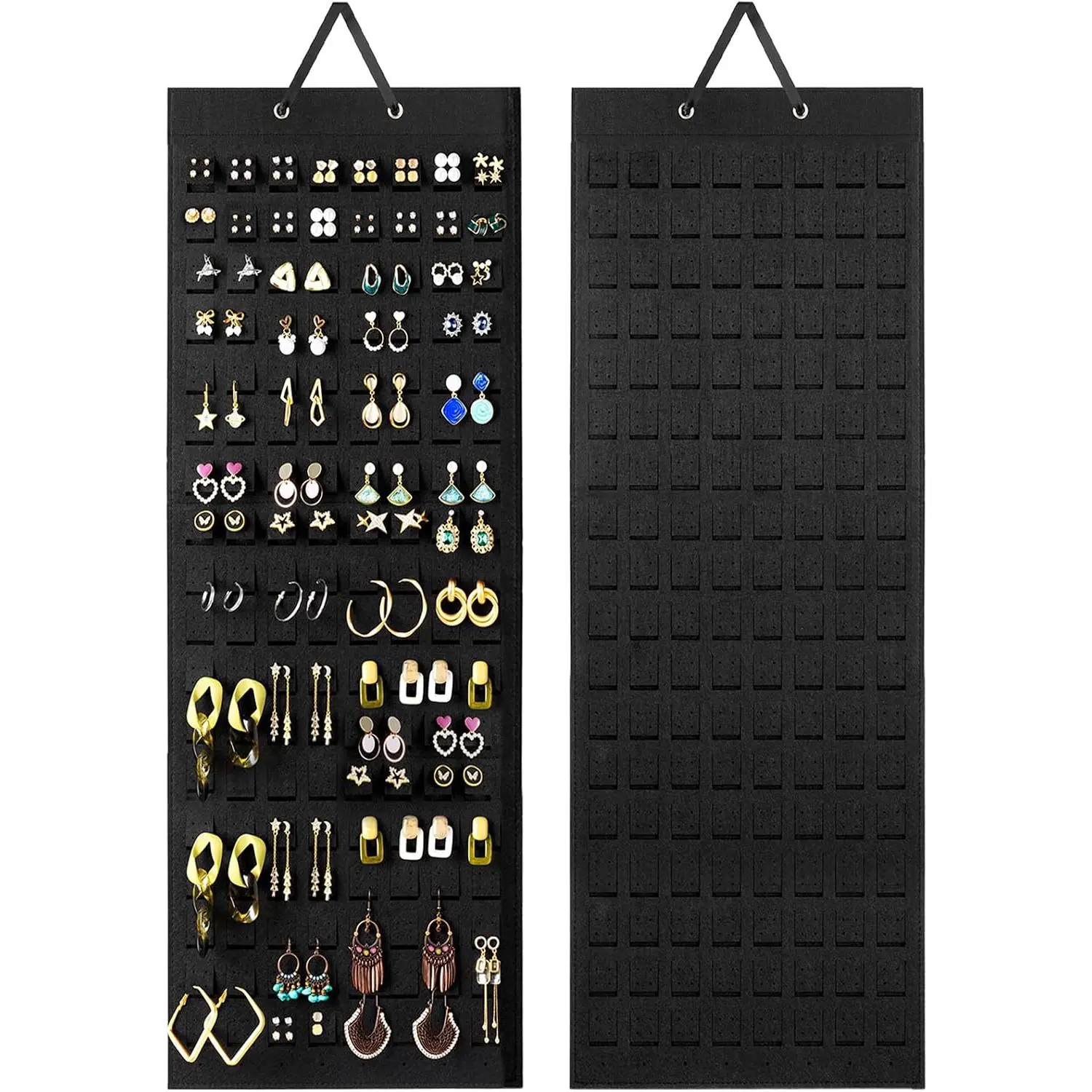 Earring Holder Organizer with 20 Hooks for Women, Earring Organizer Wall Earrings Hanger Pierced Earring Storage, Felt Stud Earring Display, 608 Holes for Earrings - Black, 1 Pack