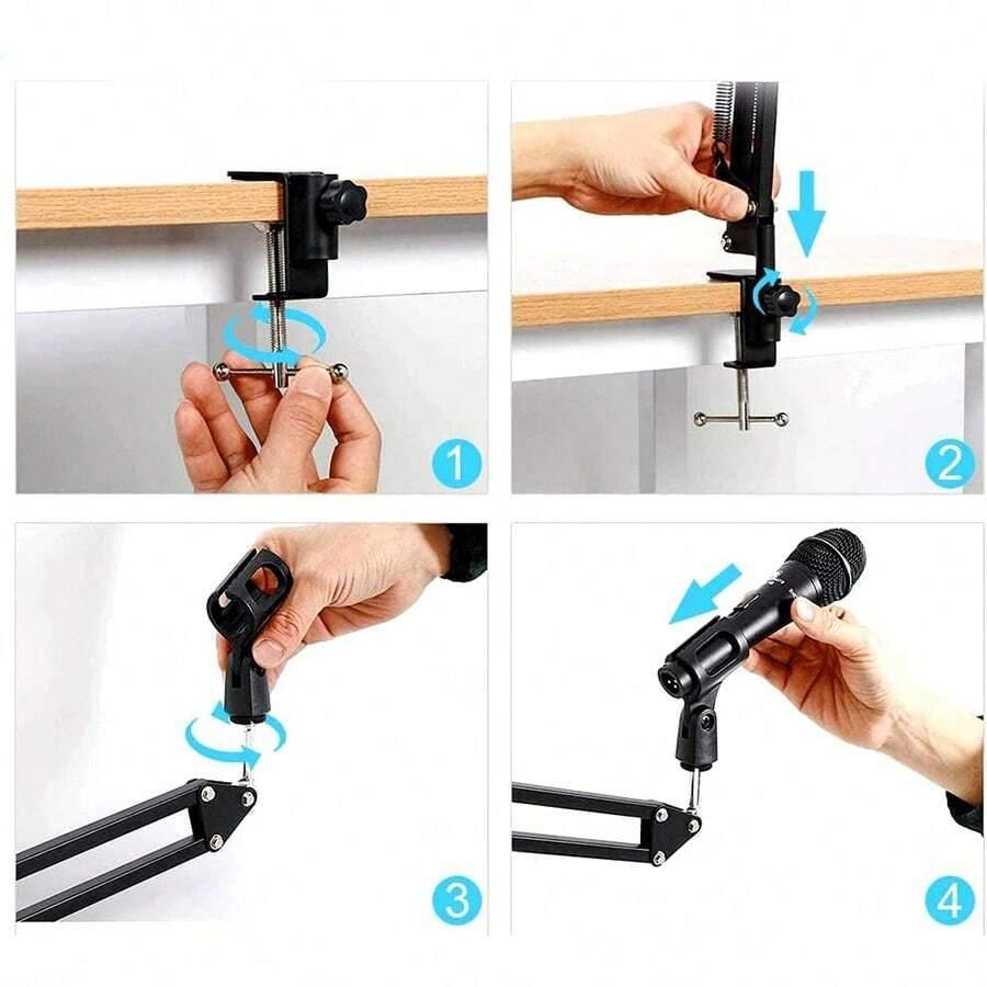 Adjustable Microphone Stand, Suspension Boom Scissor Arm Mic Bracket, Desk Mic Stand for Studio Recording Live Video Broadcasting Online Singing, Bedroom Accessories
