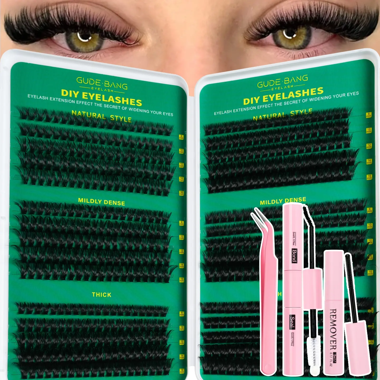 600 Pcs Eyelash Extension Kit with Glue, Tweezers and Remover Cream, Mixed 8–16 mm Lengths, Curl Lashes, Large-Capacity Beginner-Friendly DIY Eyelash Extension Set for Home Use, Diy Lash Cluster, DIY Eyelashes Kit.