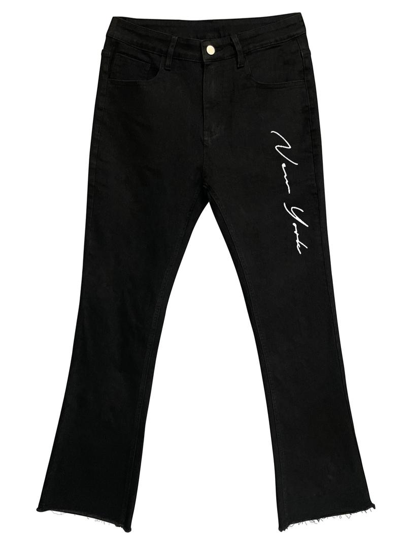 Men's Regular Fit Letter Print Flare Leg Jeans, Street Fashion Casual Comfy Denim Pants for Daily Wear, Mens Bottoms for All Seasons