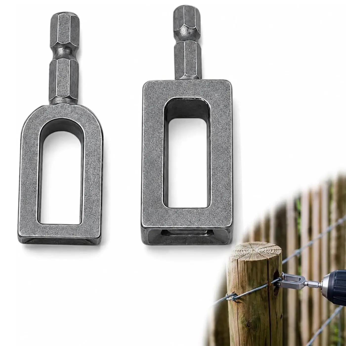 2PC Wire Twister Tool for Drill, Heavy Duty Durable Stainless Steel Drill Wire Twister for 9 & 11 Gauge Fence Wire, Wire Twisting Tool with 1/4" Hex Shank for Fence Repair, Rebar Tying, Farm, Garden and Construction (9#+11#)