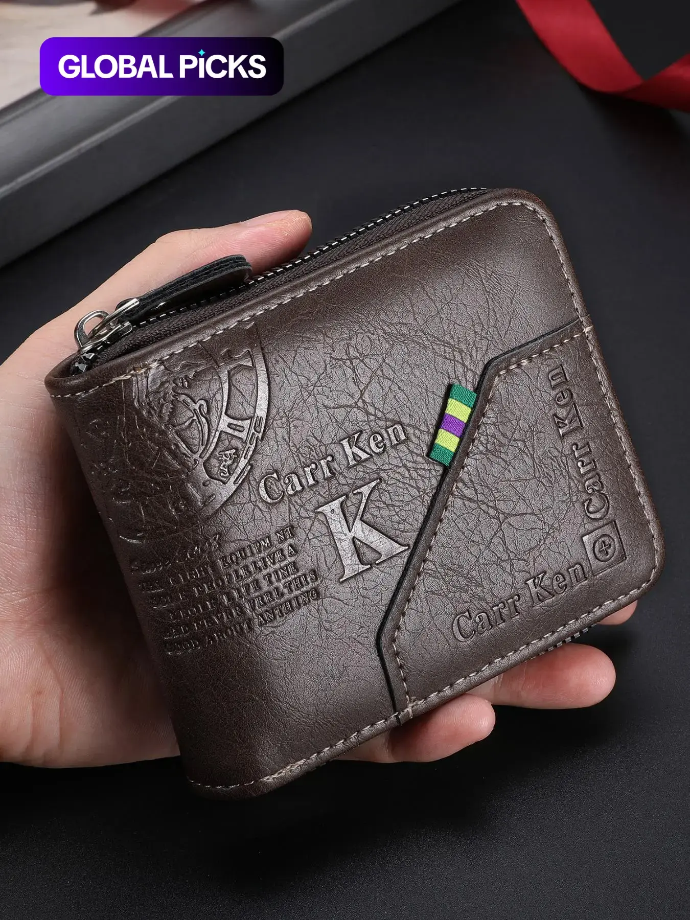 Men's Vintage PU Leather Fashionable Wallet, Multiple Card Slots, Multifunctional Design, Casual Trendy Retro Style, Zipper Closure, for Daily Use