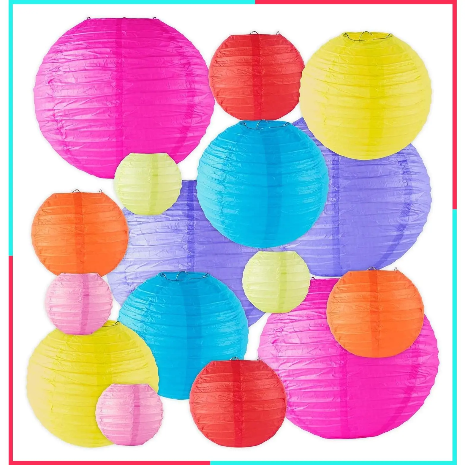 16 Pack Assorted Colorful Decorative Chinese/Japanese Floating Sky Paper Lanterns Metal Frame for Events, Party Decoration (Multiple Sizes)
