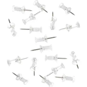 100-Pack Push Pins Tacks, Clear Plastic , Steel Point,Thumb Tacks for Wall Corkboard Map Calendar Photo - Office Craft Projects Heavy Duty  Pin