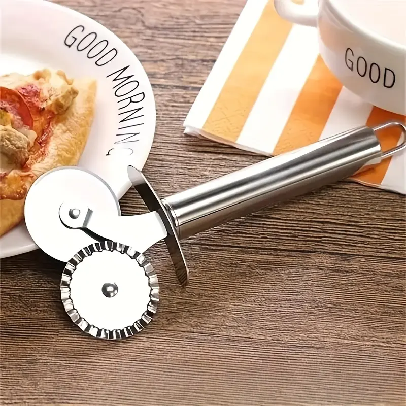 1pc,[Pizza Slicer] Stainless Steel Pizza Slicer - Double Roller - Easily Slicing Pizza Crusts, Pies - Dishwasher Safe - Easy To Handle