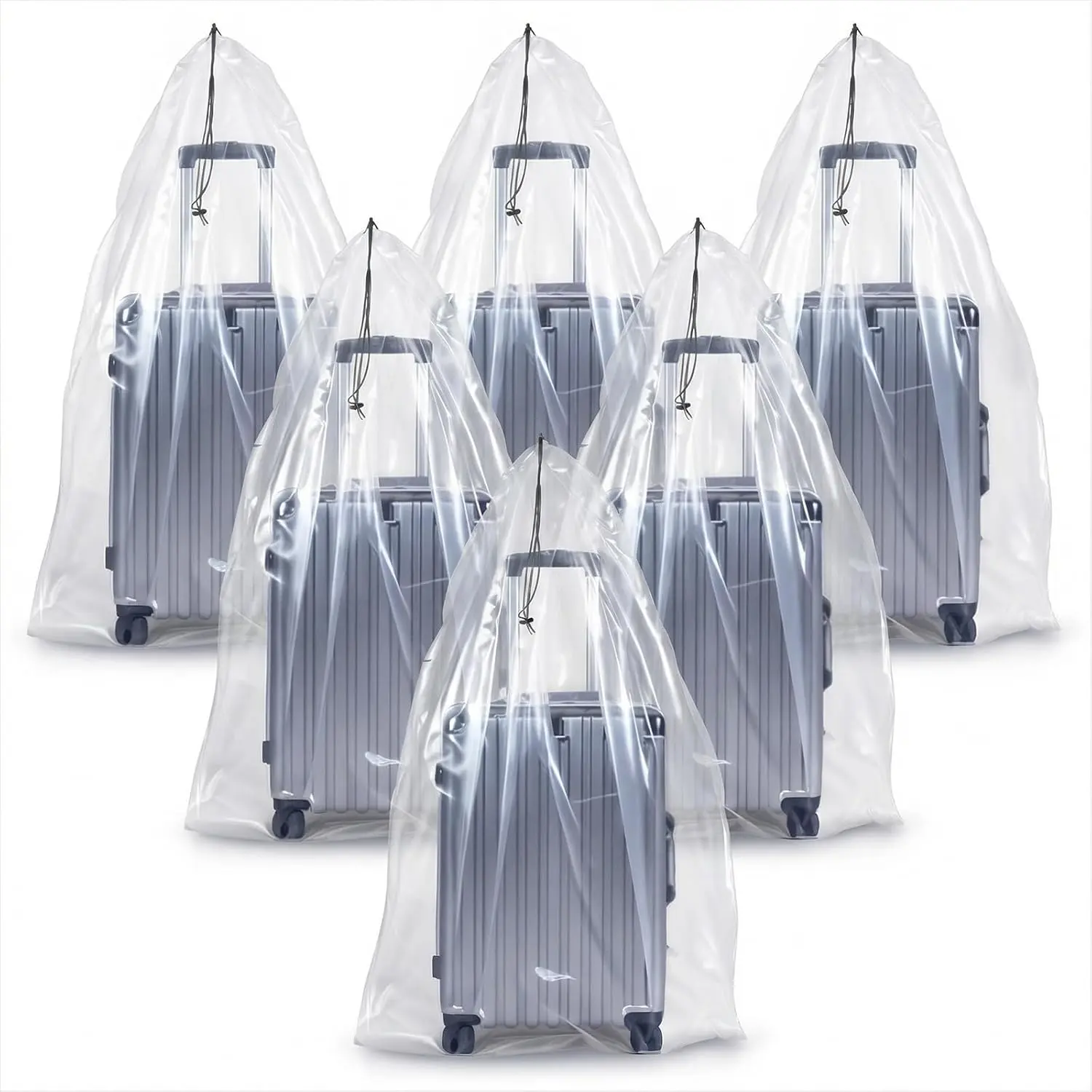 6 count 59x47 In  Clear Drawstring Plastic Bags, 4 Mils  Moistureproof  Big Giant Luggage Storage Bag for Suitcase, Furniture, Garage Organizer, Blanket, Plush Toys