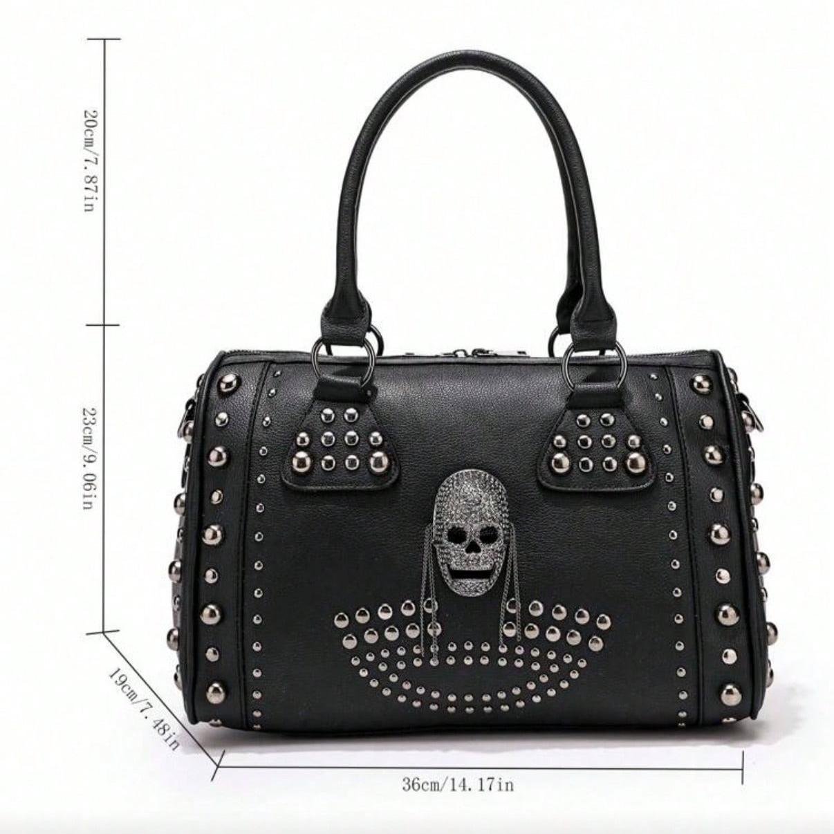 New Design Metal Rivet Skull Head Punk Rock Crossbody Bag, Boston Bag, Studded Women Large Capacity Handbag, Halloween Bag,  Shoulder Messenger Bag Retro Fashionable Rivet Skull Tote Bag  Perfect for Fancy Party Daily Outgoing