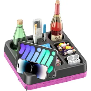 Portable Anti-Spill Couch Cup Holder Tray Pillow Snack Caddy Organizer, Sofa Drink Remote Holder for Phone Pad Kindle Purple