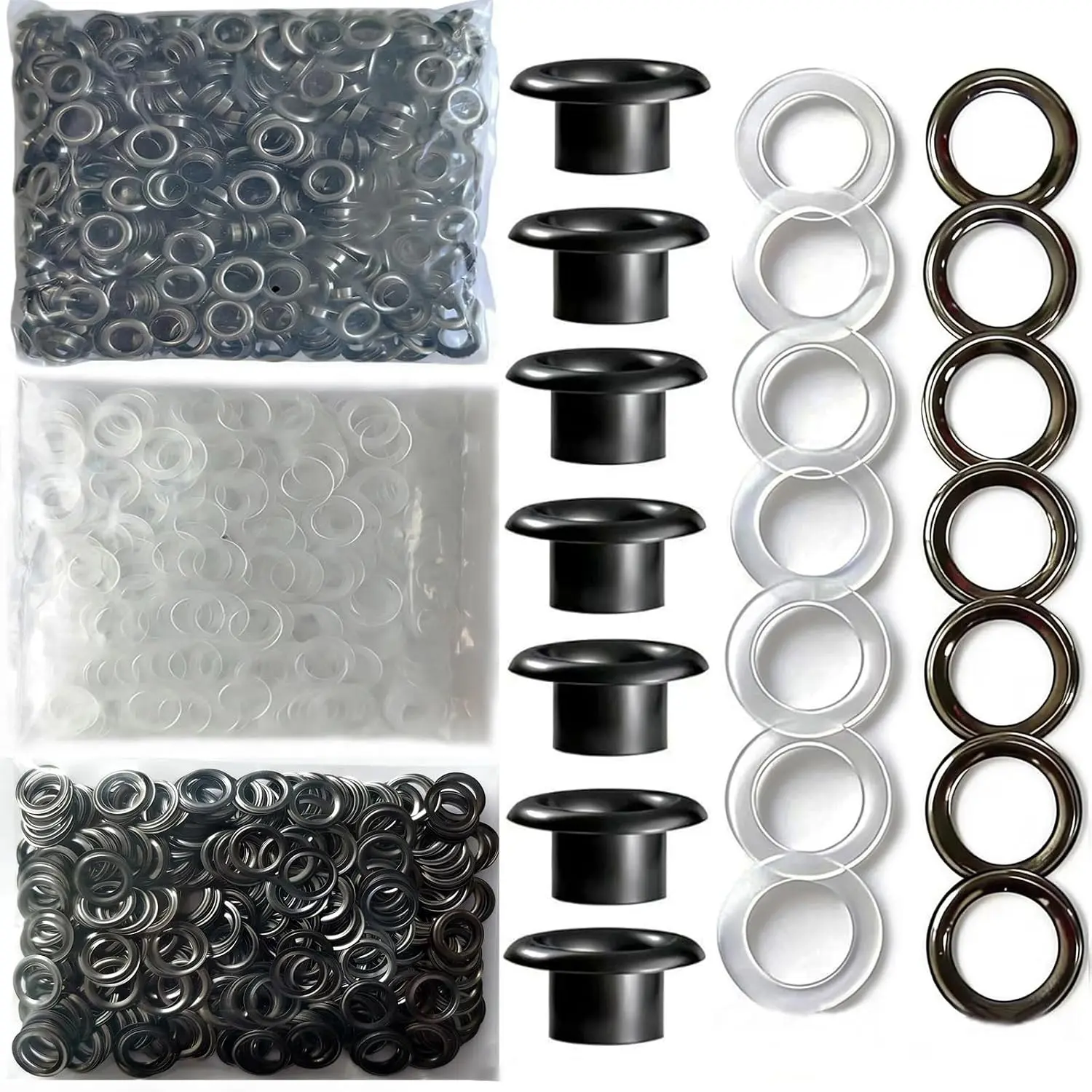 Solid Brass Rustproof Eyelets 4mm-30mm Refill for Grommet Tool - 12 Sizes for Clothes Fabric Canvas Banner (1/2 inch / 13mm / 300 Sets / Black)