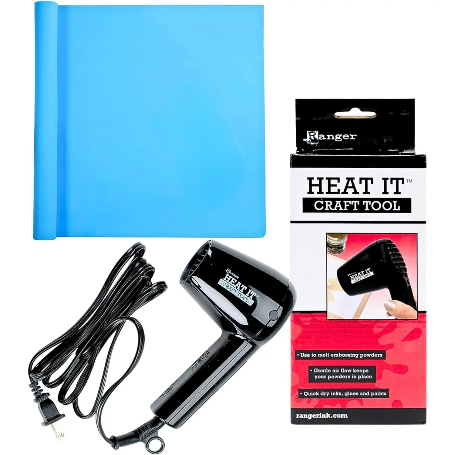 Heat Gun & Silicone Craft Mat Bundle, Mini Heat Gun for Crafting Embossing Resin Bubble Removal, Heat Resistant Silicone Mat for Resin Nail Art Paint