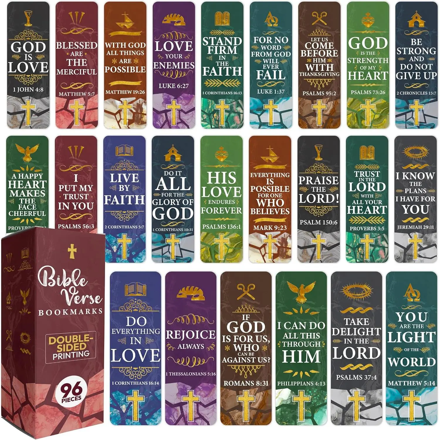 96 Christian  Bookmarks – 24 Designs with  Verses | Classic Version, Multiple Designs – Inspirational Bookmarks for Women & Men –  Book Markers for Classroom,  Study