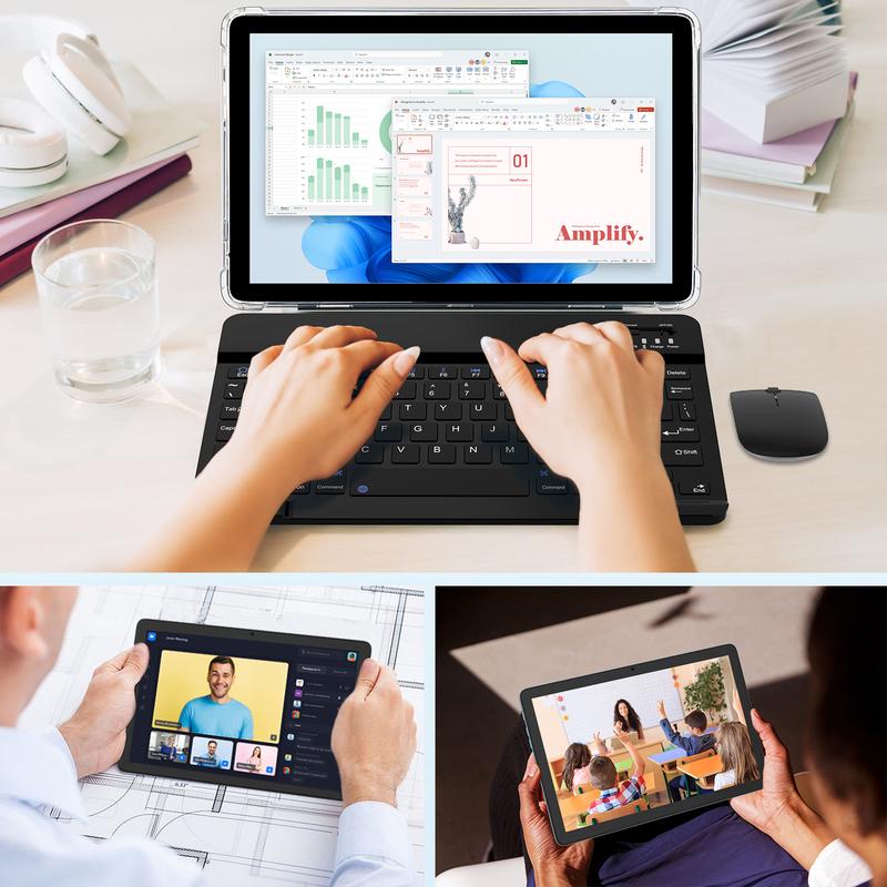 PRITOM 2026 10.1 Inch Android 14 Tablet Set 16GB(4+12)RAM 128GB ROM Dual Camera Bluetooth Keyboard Mouse Gift for Back To School