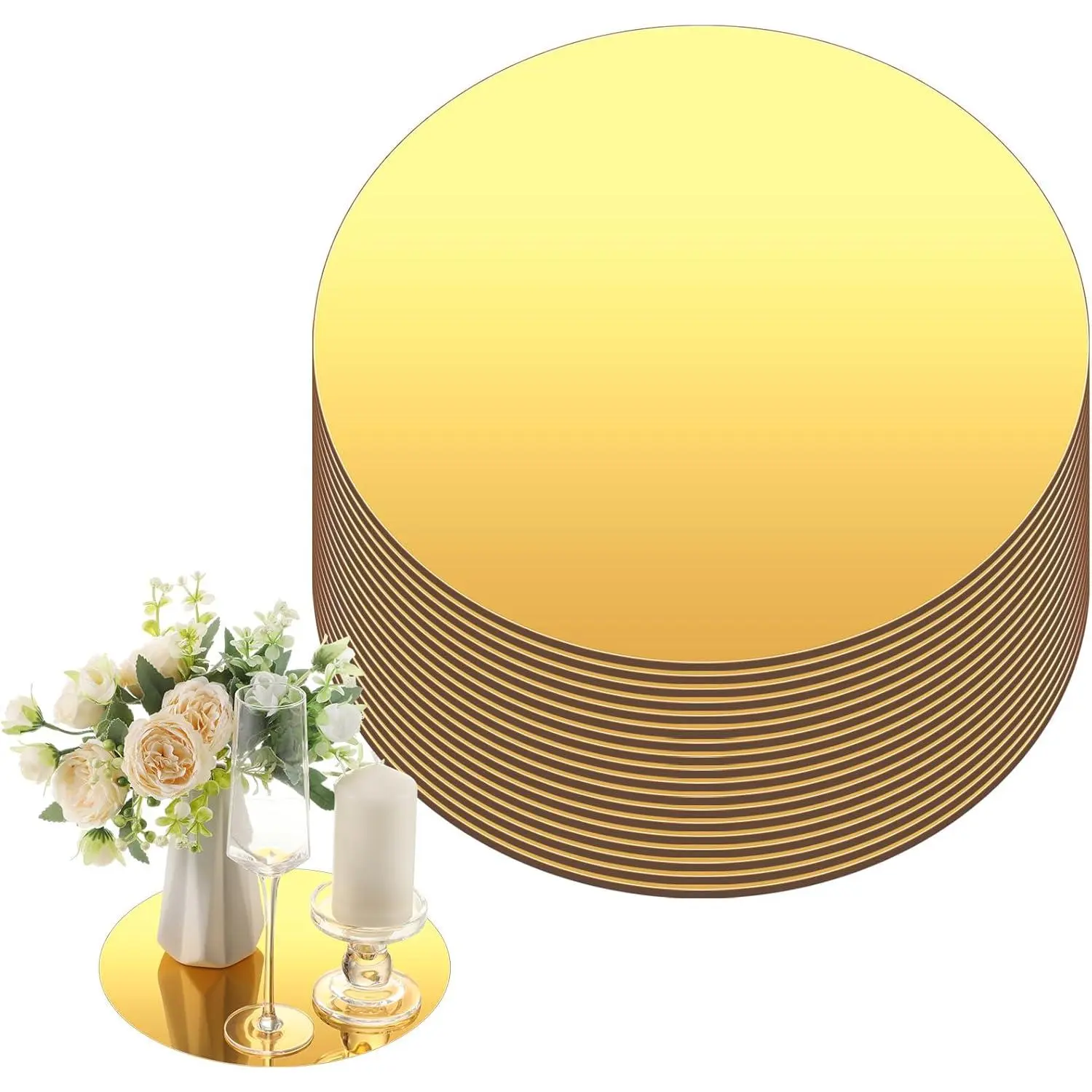 20 count 10 Inch  Round Mirrors for Tables Centerpieces Circle Mirrors Candle Plates for Wall Wedding Table Centerpieces for  Shower Party, Thickness 1 mm ()