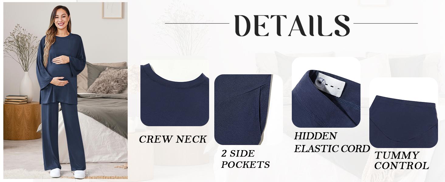 Danedvi Womens Maternity Pajamas Sets 2 Piece Outfits Long Sleeve Tops and Pregnancy Loungewear Mama Clothes with Pockets Plus Size