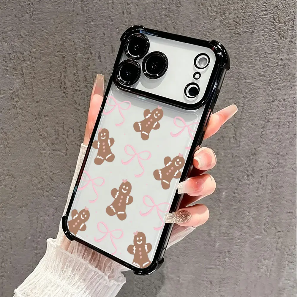 Gingerbread Man Bow Print Phone Case，Sweet Pastoral Style for iPhone 17 16 15 14 13 12 11 Plus Pro Max,Nice Festival Gift