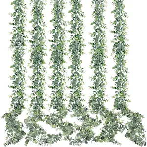 Artificial Eucalyptus Garland 6 Pack Fake Eucalyptus Greenery Garland Faux Hanging Plants Artificial Vines, 5.6 Feet/Strand for Wedding Backdrop Arch Wall Table Party Outdoor Festival Decor