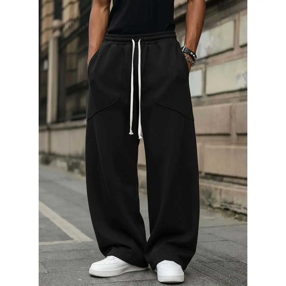 Men's Wide Leg Sweatpants, Structured Loose Fit Comfy Style Sports Joggers with Drawstring for Lounging & Streetwear, Loose Fit Sweatpants, Universal, Casual, Comfy Style Men's Sports Joggers, Elastic Rope Men's Sports Joggers, Elastic Waistband tiktoksho
