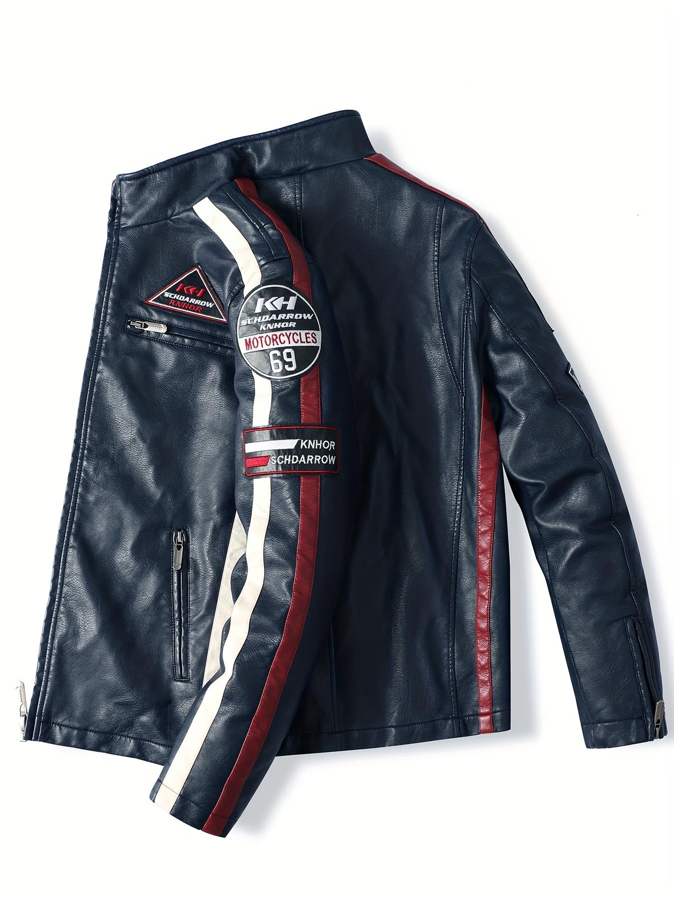 Men's long-sleeved zippered motorcycle jacket with stand-up collar panels is stylish and chic for casual wear for autumn and winter Tops Black Menswear Coats Lawn