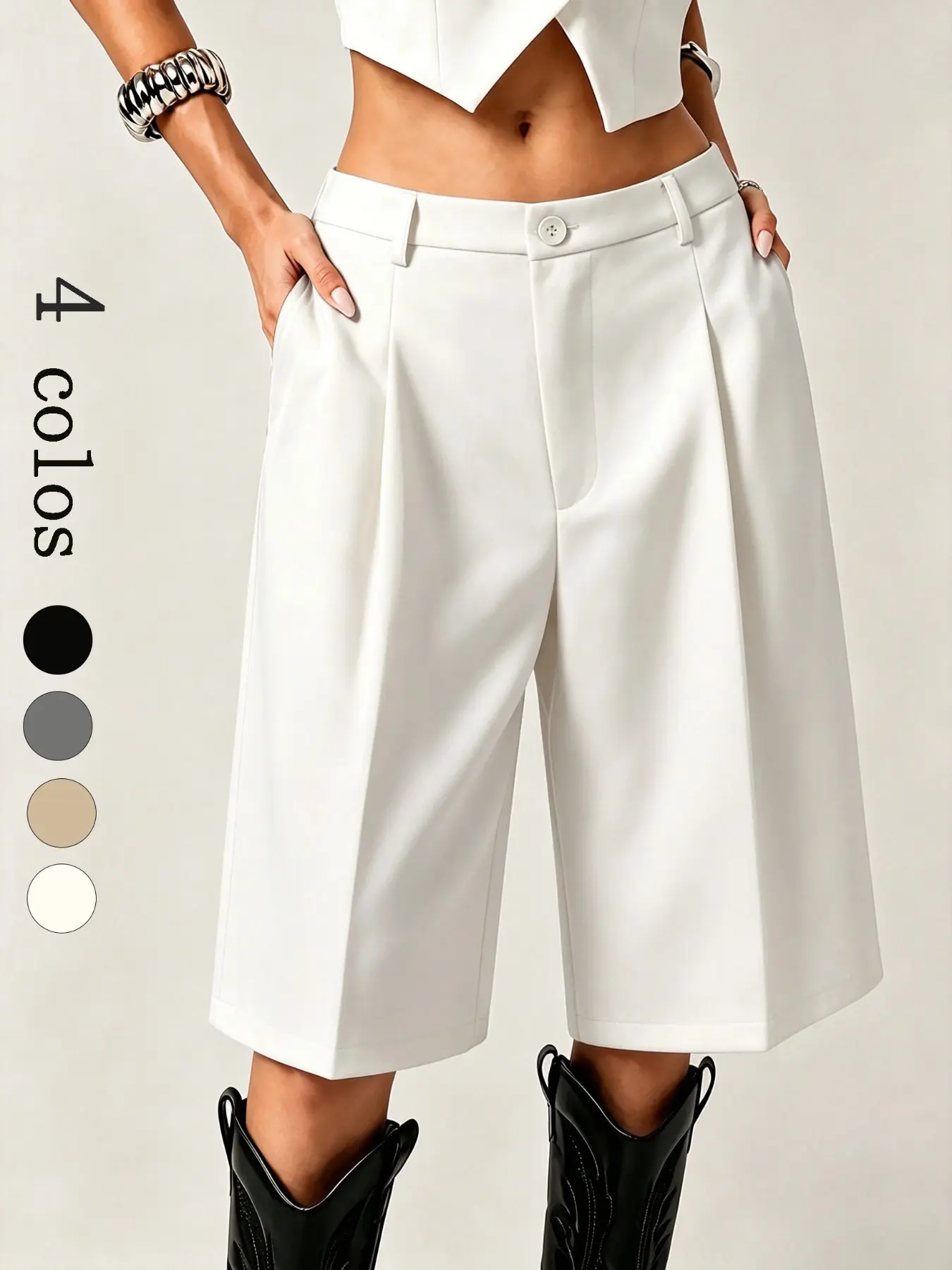 L2517 Women’s Minimal Quiet‑Luxury Pleated Calf‑Length Trousers, High Waist Oversized Wide‑Leg Silhouette, Crease‑Resistant Casual Bottoms for Commute, Dating, Festival and Weekend Occasions