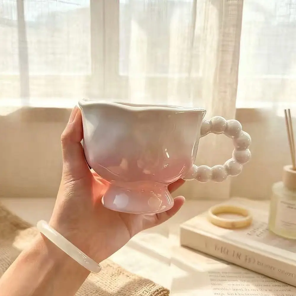 Gradient Ceramic Mug Set, Cute Home Diningware, Couple Wave Edge Mugs, High-End Coffee Cup, Tea Cup, Juice Cup, Elegant Ceramic Cups, Gift for Kitchen