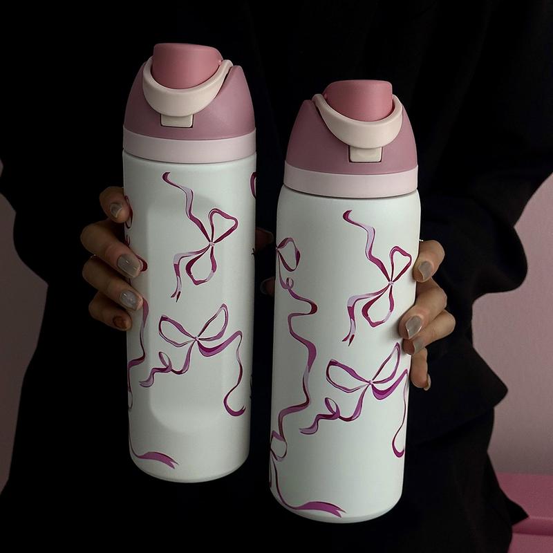 Butterfly Pattern Vacuum Flask, 1 Count 24oz-32oz-40oz Large Capacity Insulated Water Bottle with Straw, Drinking Cup for Home Office School, Leakproof Insulated Tumbler, Drinkware