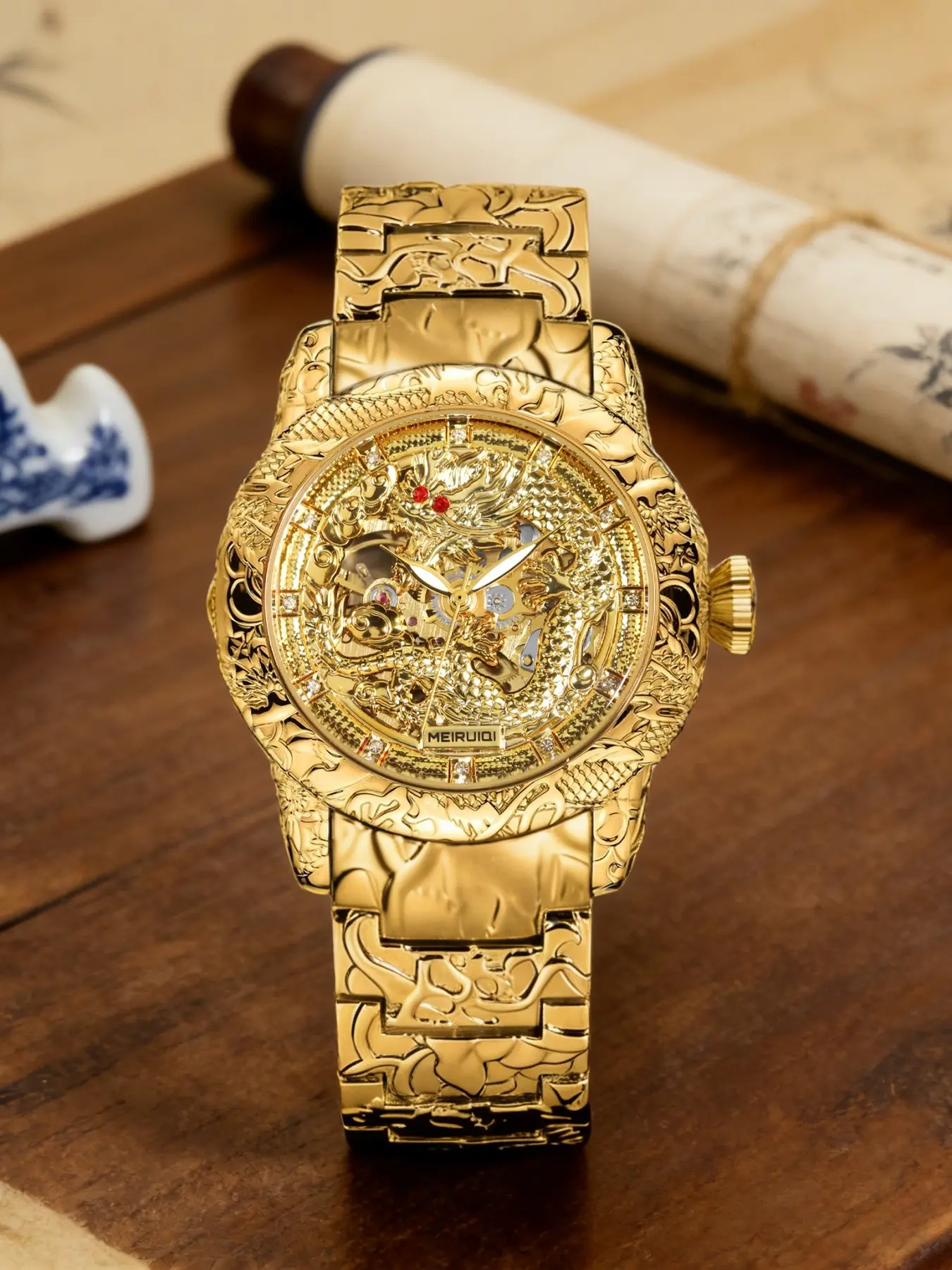 Men's Business Fashion Round Dial Mechanical Watch, Casual Business Watch, Night Light Waterproof, Gift Box Birthday Present, Trendy Versatile Watch, Luminous Analog Watch