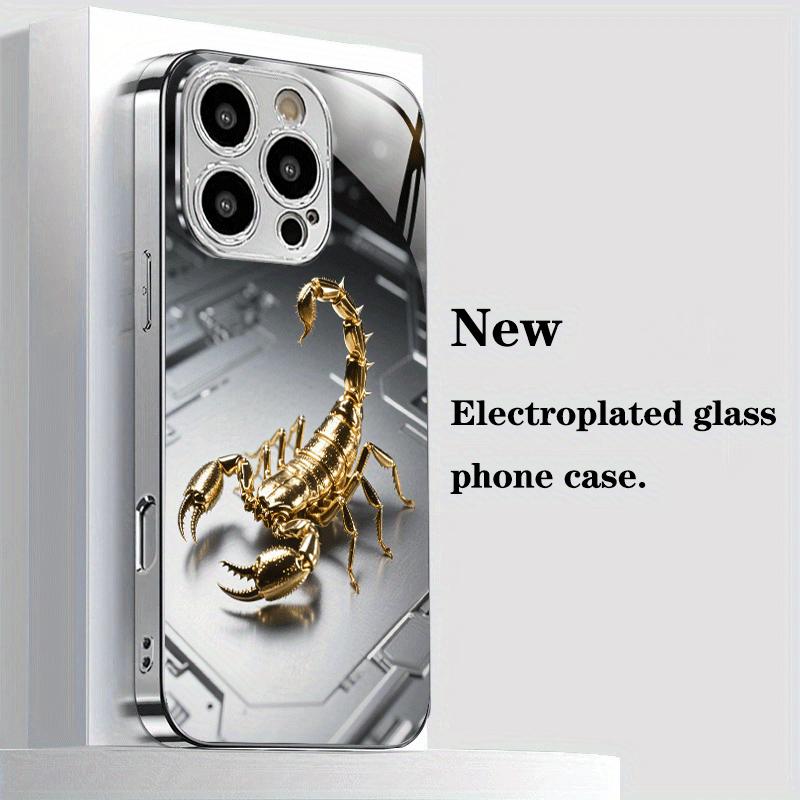Gold scorpion pattern electroplated silver tempered glass new mobile phone case for iPhone 17ProMax-11Pro Max/x/xs/xr/xsmax/8 advanced sense design business simplicity full coverage anti-drop protective case, waterproof and anti-drop mobile phone case
