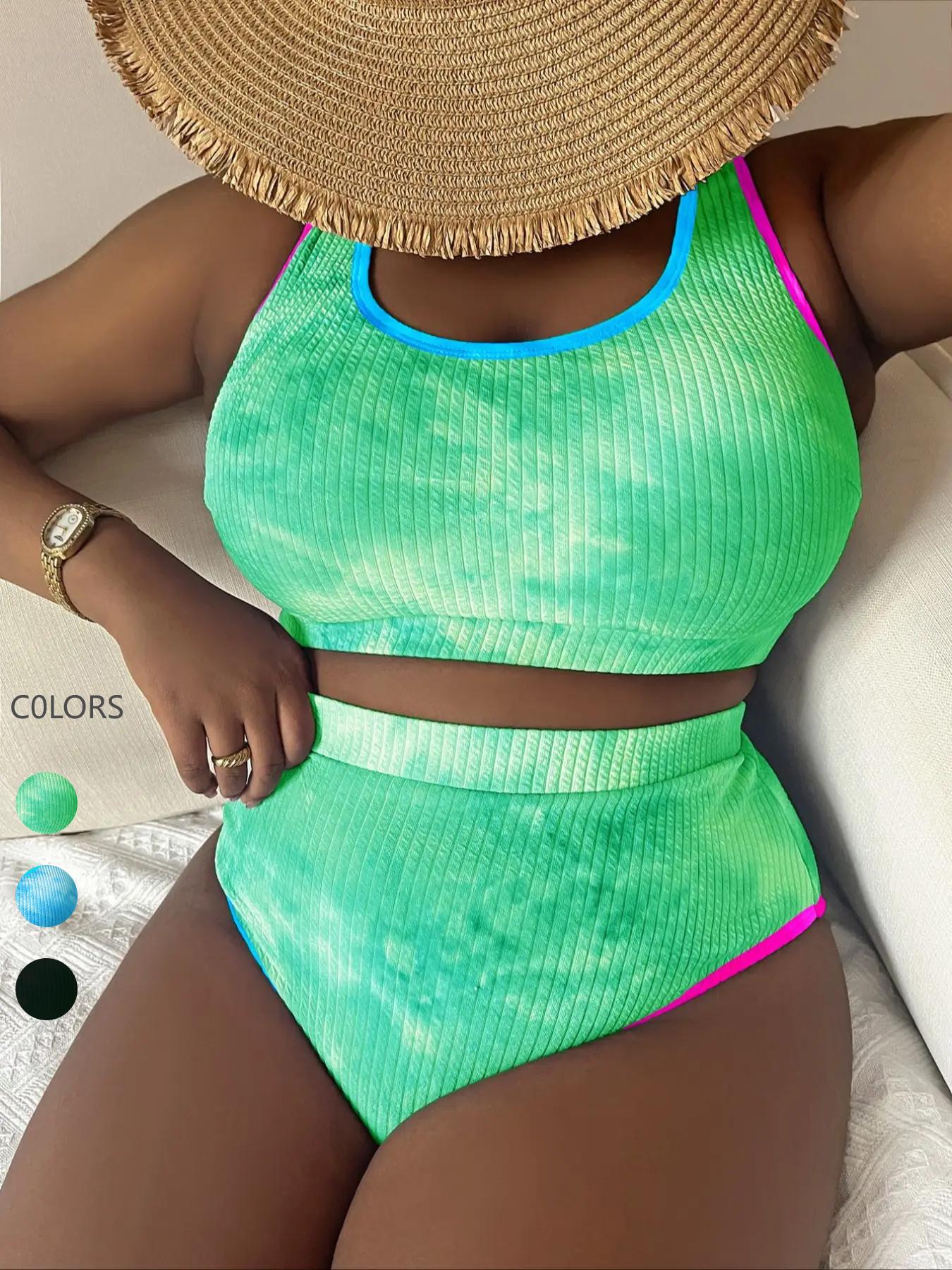 Plus Size Two-piece Set Colorblock Summer Tankinis Set, Casual Swimwear Set for Beach Pool, Women's Swimsuit for Summer, Tankini Bathing Suits, Tankini Outfit, Tankini Swimsuits Women