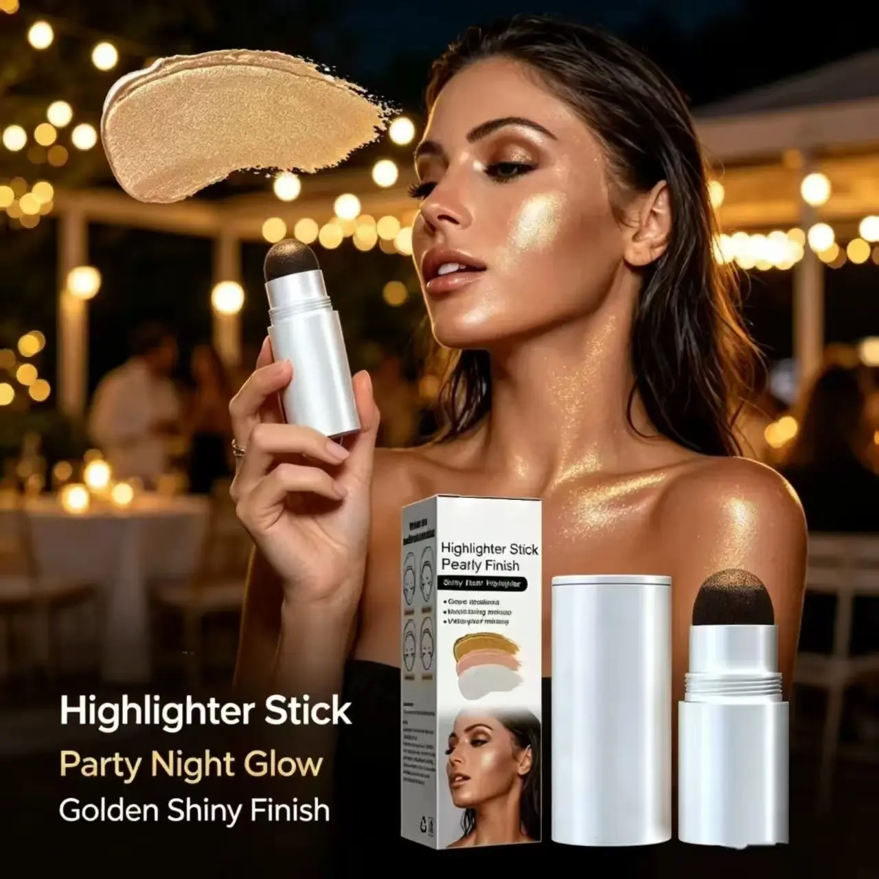 Drugstore Viral Shimmer Highlighter Wand, Integrated Highlight & Contour Stick, Natural Soft Pearlescent Glow for Cheekbone Nose Collarbone, Portable Long Wear Waterproof Cream Makeup Stick,luxury,cosmetic,refill container,handheld,mirror,cr,duofa,cleaner