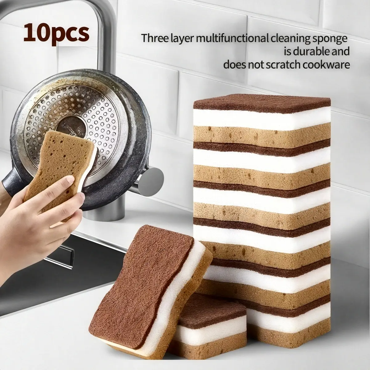 5/10/20/40pcs Three-Layer Seaweed Cleaning Sponges, Dishwashing Sponges, High-Quality Kitchen Sponges, Durable Non-Scratch Wiping Sponges, Super Absorbent, Cleaning Supplies, Cleaning Tools, Cleaning Cloths, Kitchen Cleaning Brushes.